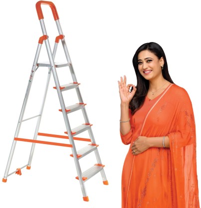 ProHome 6 Steps Ladder with Anti Slip Shoes Aluminium Ladder  (With Platform)
