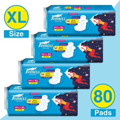 Femiss Extra Absorb Overnight Sanitary Pad For Women|Size-XL-80 Pads|Pack-4-Each 20Pcs- Sanitary Pad  (Pack of 4)