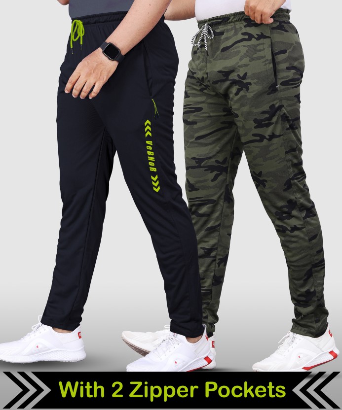 Pack of 2 Men Printed Black, Green Track Pants