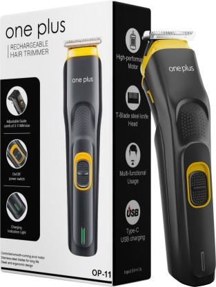 One Plus OP 11 Cordless Professional Hair Trimmer Titanium coated blade waterproof Trimmer 120 min  Runtime 4 Length Settings  (Yellow)