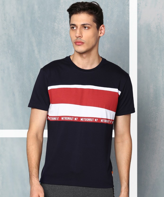 Men Colorblock Round Neck Cotton Blend Multicolor T-Shirt