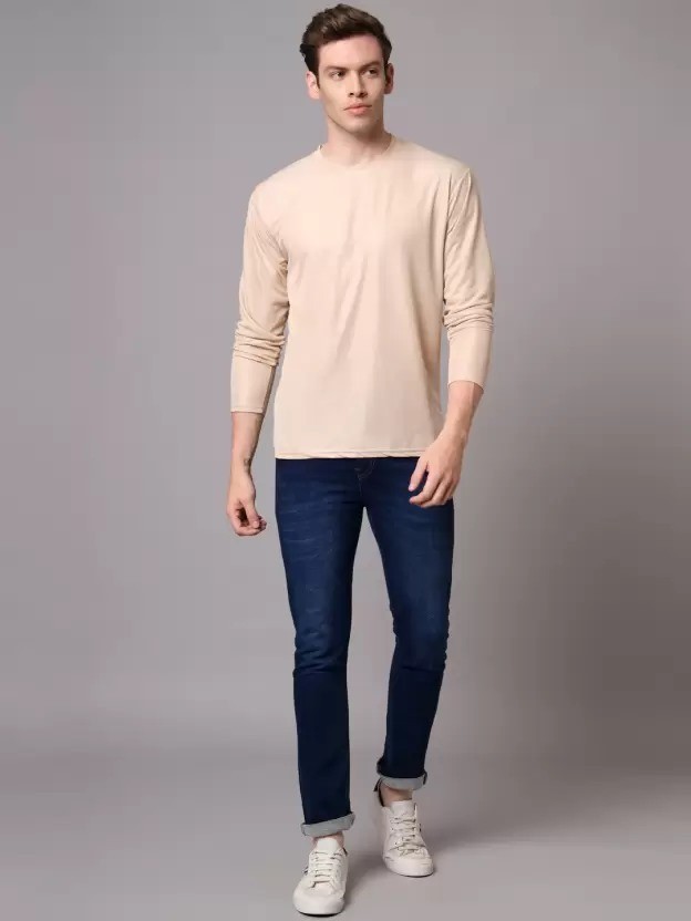 Men Solid Round Neck Polyester Brown T-Shirt