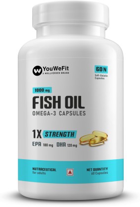 YouWeFit Omega-3 Fish Oil | 1000mg Daily Strength Fish Oil Capsules | No Fishy Burps  (60 Capsules)