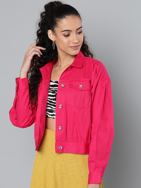 STREET 9 - Women Pink Solid Denim Jacket