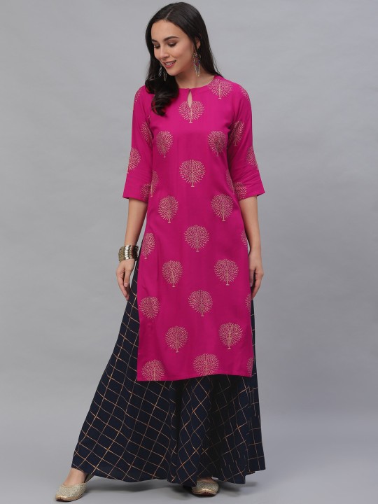 Gerua By Libas - Women Pink Ethnic Motifs Printed Panelled Kurta with Skirt