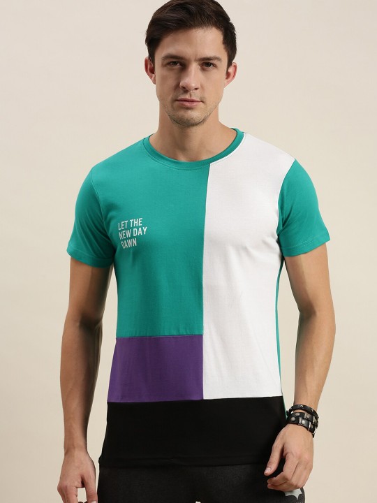 Difference of Opinion - Men Green Colourblocked Applique T-shirt