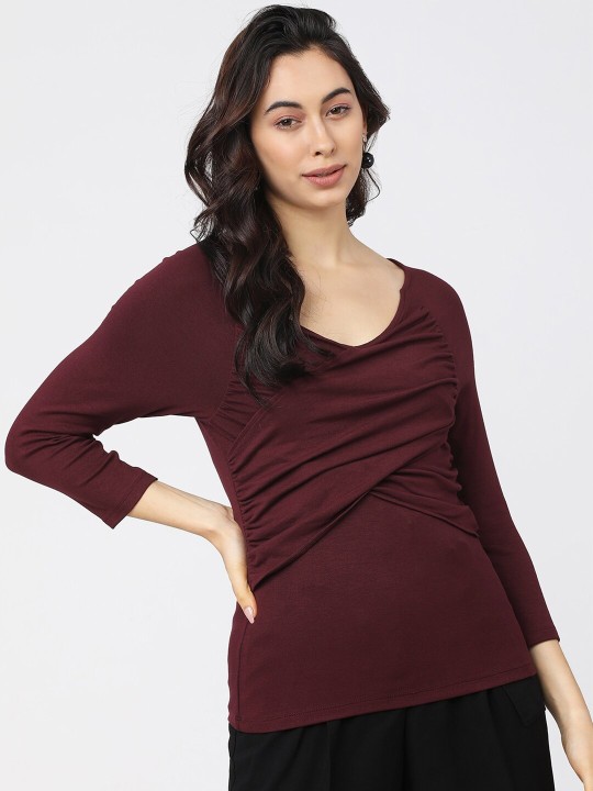 Tokyo Talkies - Maroon Solid Regular Top