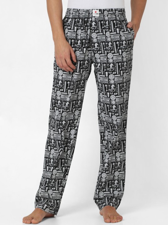 UnderJeans by Spykar - Men Black Printed Cotton Lounge Pants