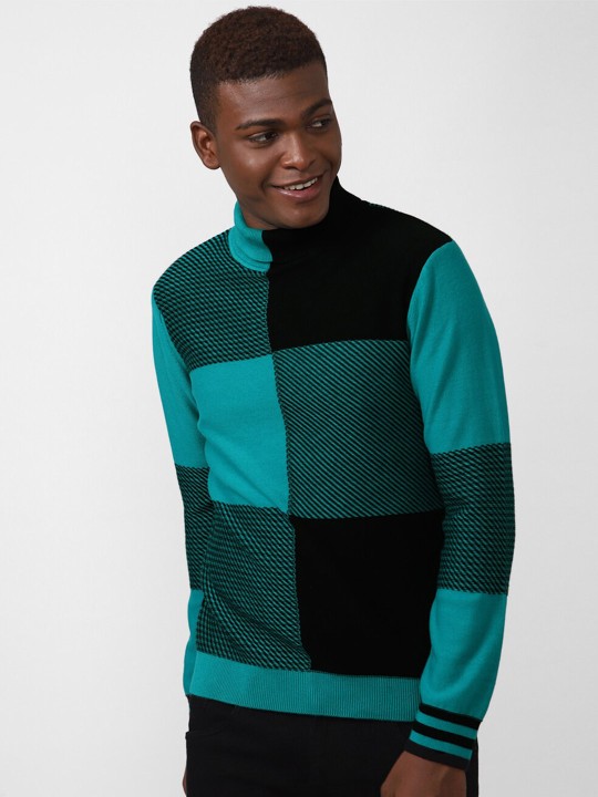 FOREVER 21 - Men Turquoise Blue & Teal Checked Pullover