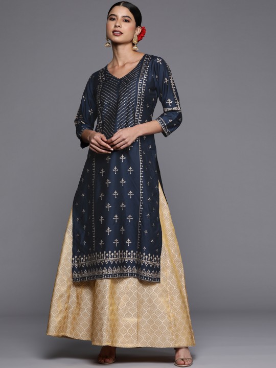 Libas - Women Navy Blue Ethnic Motifs Printed Kurta