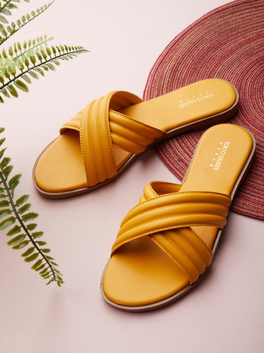 Tokyo Talkies - Women Mustard Striped Open Toe Flats