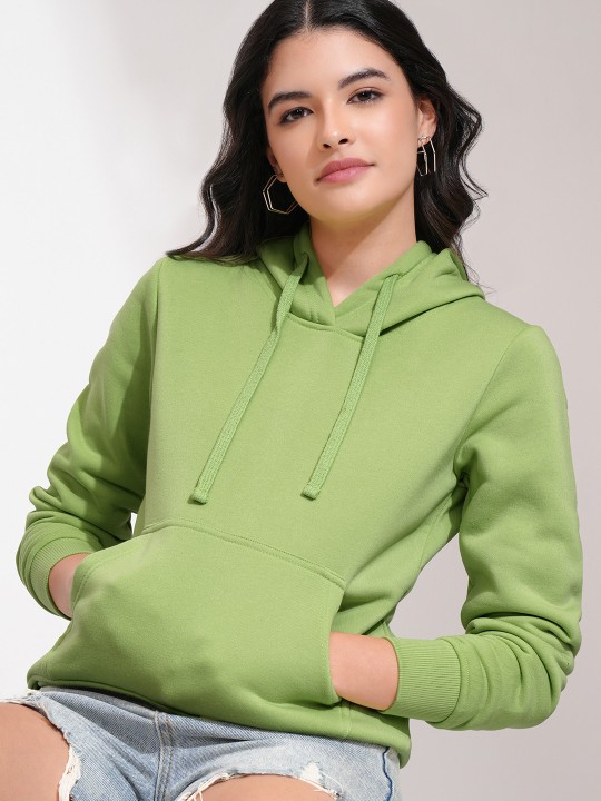 Tokyo Talkies - Women Lime Green Hooded Sweatshirt