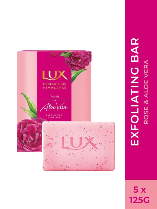 LUX - Essence of Himalayas Set of 5 Rose & Aloe Vera Exfoliating Soap Bar - 125g each