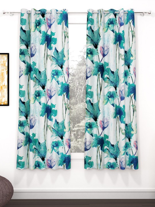 Story@home - Blue & White 2 Pieces Floral Window Curtain