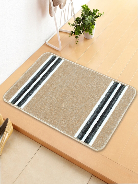 Bedspun - Beige & Black Striped Anti-Skid Doormat