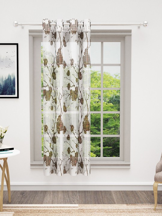 Bedspun - Cosmo Brown & White Floral Sheer Window Curtain