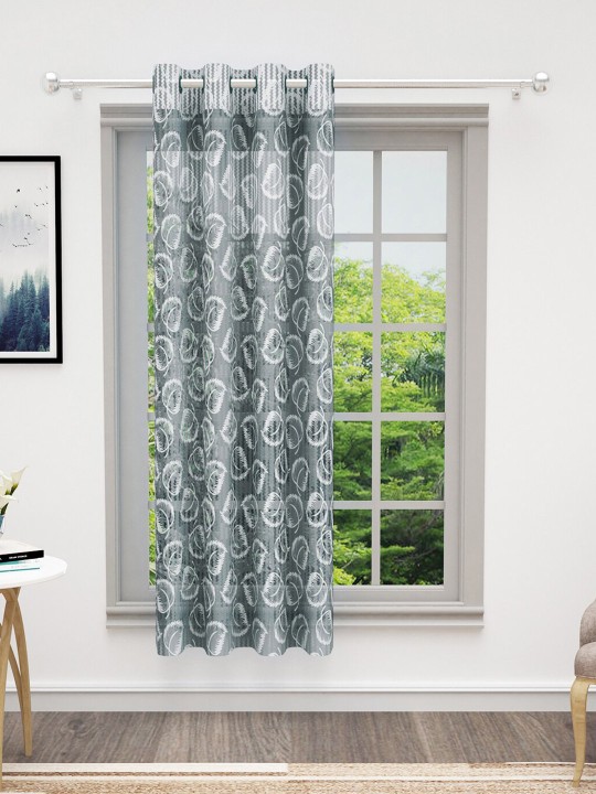 Bedspun - Cosmo Grey & White Floral Sheer Window Curtain