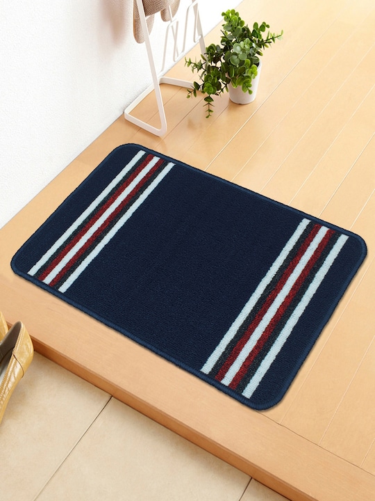 Bedspun - Navy Blue & Green  Striped Anti-Skid Doormat