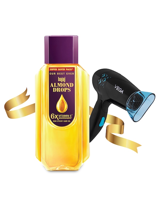 BAJAJ CONSUMER CARE - Almond Drops Hair Oil 650 ml & Vega 1000W Hair Dryer