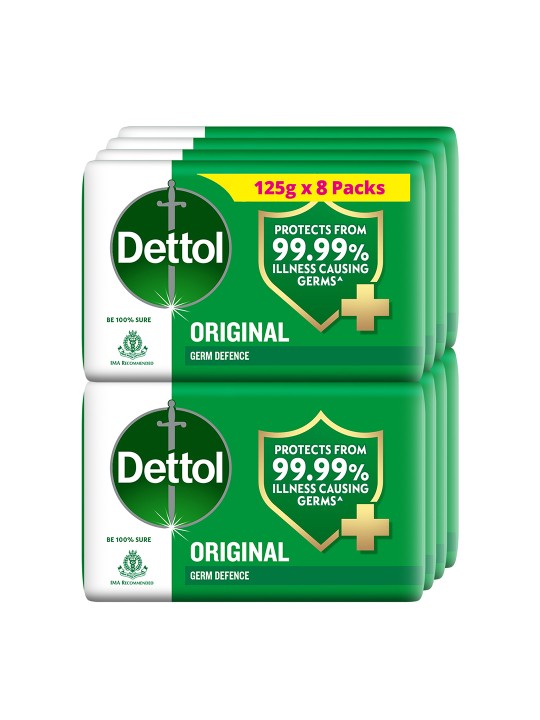 Dettol - Set Of 8 Original Germ Defence Bathing Bar Soap To Protect From Germs - 125g Each