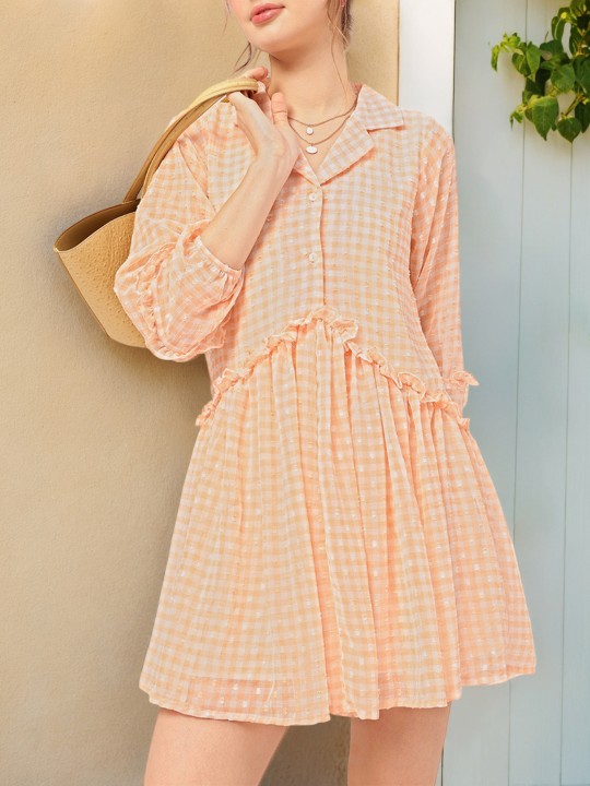 DressBerry - Sunset Romance Ruffled Dobby Detail Shirt Mini Dress