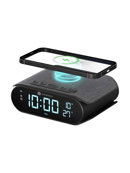 Portronics - VoltClock 15W Wireless Charger with Digital Clock, 2 Alarm with Snooze Button