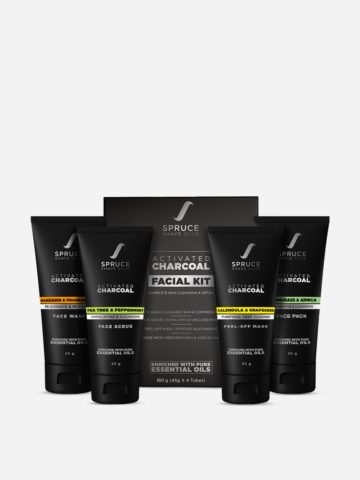 Spruce Shave Club - Charcoal Facial Starter Kit | Wash, Scrub, Mask, Pack | Natural Deep Cleanse