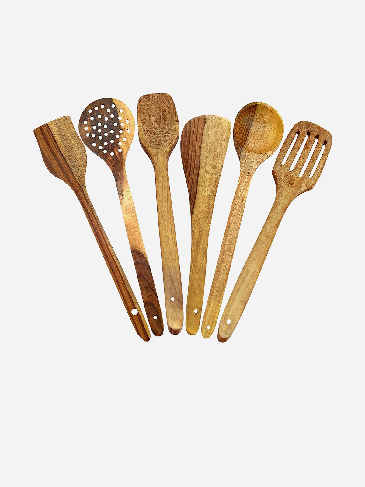 Woodykart - Handmade Wooden Cooking & Serving Spoon (Set of 6)