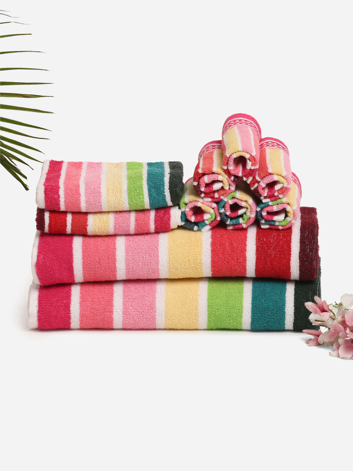 Urban Style - Multicoloured Striped Towel Combo (Set of 10)