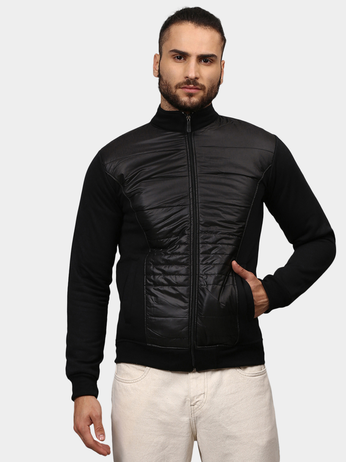 Campus Sutra - Black Full-Sleeve Nylon Zipper Casual Bomber Jacket