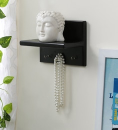 Wall Shelf with Key Holder in Black Finish