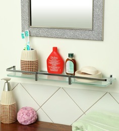 Glass Shelf In Chrome Finish With Bracket (L: 18, W: 5 Inches)