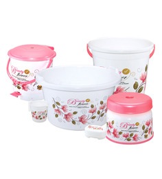 Plastic 6 Pcs Bucket Set in Pink & White