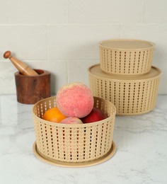 Plastic Kitchen Baskets - Set of 3  , 6.5, 7.6, 8.7 Inches