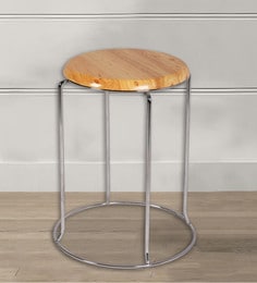 Metal Stool With Wooden Seat