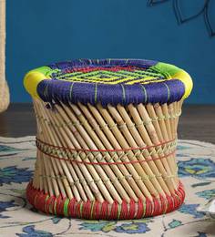 Rajasthani Hand Crafted  Assorted Coloured Mid Size Cane Stool