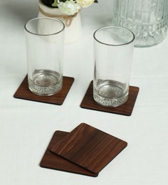 Wooden Brown Square Coasters - Set of 4