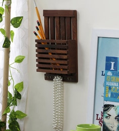 Brown Wooden Letter Rack Cum Key Holder