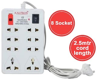 kaltron VE102 Multi Pin White Extension Board ( 2.5 m , 8 Socket , 1 Switches)