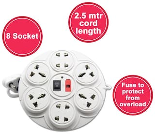 Digiway Round Multi Pin White Extension Board ( 2.5 m , 8 Socket , 1 Switches)