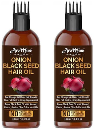 AroMine Onion Black Seed Hair Oil for Hair Growth & Hair Fall Protection 100 ml Each (Pack of 2 )