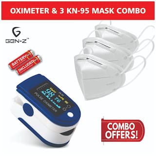 Gen-Z Finger Tip Oximeter with free batteries and 3 KN95 masks Value Combo (Pack of 2)