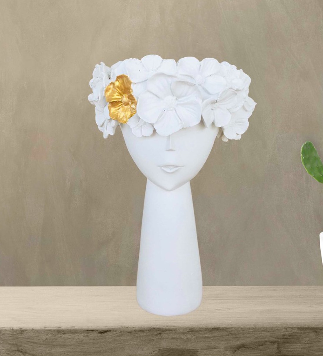 Cream Polyresin Lady Flower Pot Showpiece,Share By TheKarak