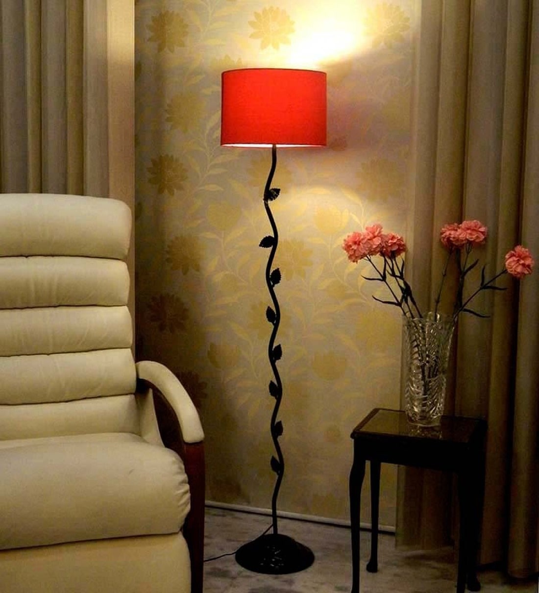 Patrice Red Fabric Shade Club Floor Lamp With Metal Base,Share By Tu Casa