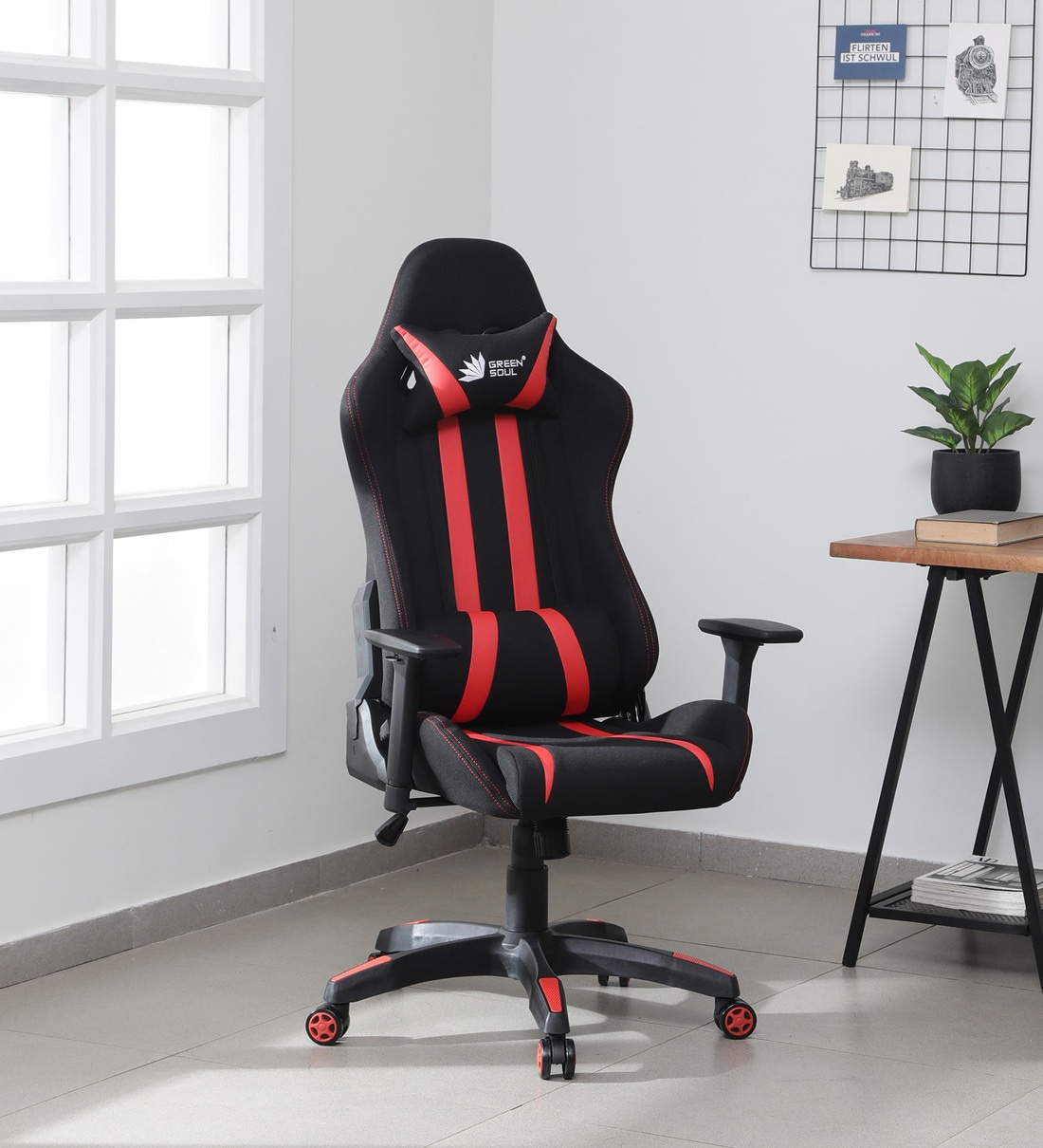 Beast Fabric Gaming Chair in Black & Red Colour,Share By Green Soul