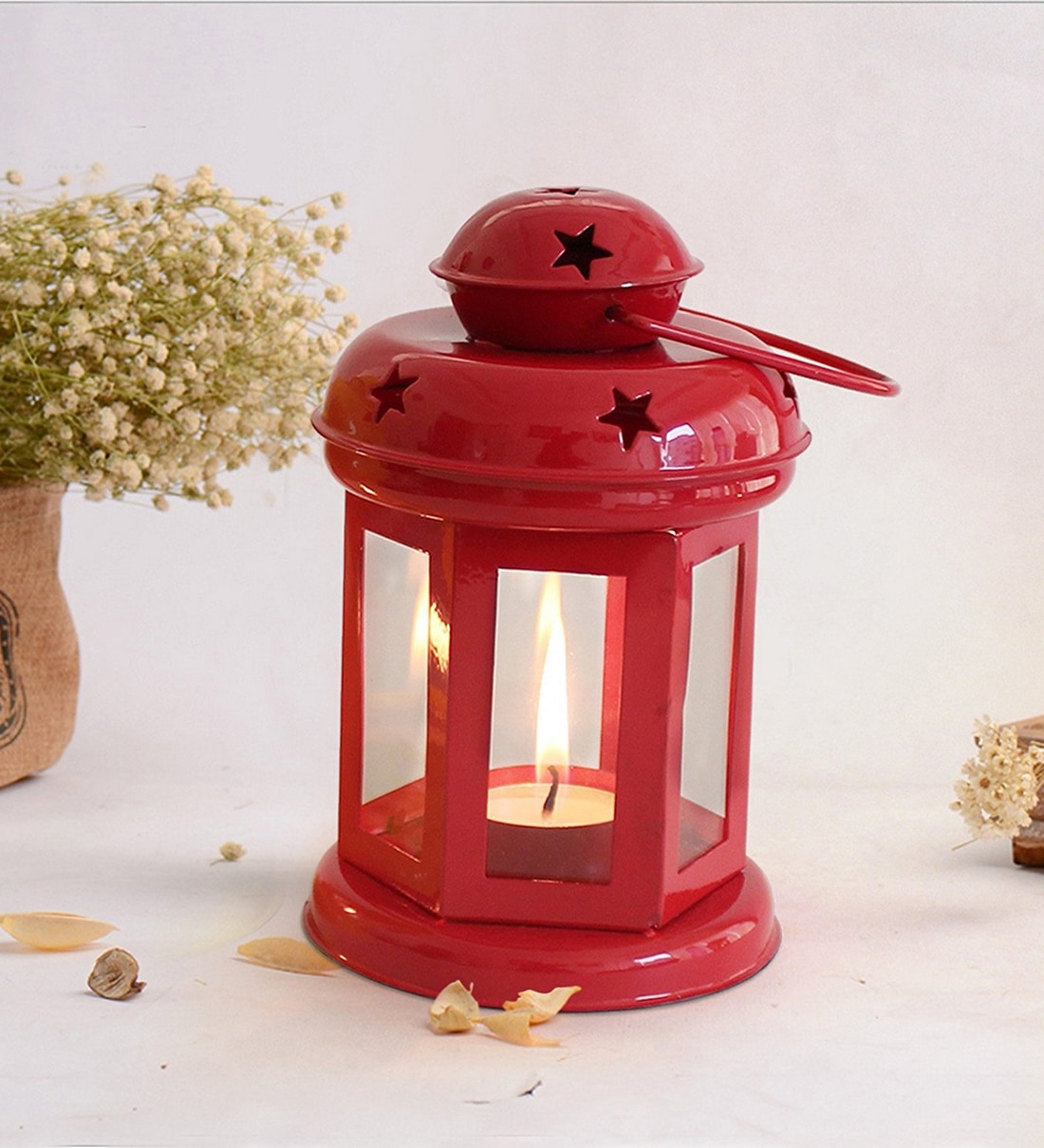 Red Metal Lantern Tea Light Holder,Share By eCraftIndia