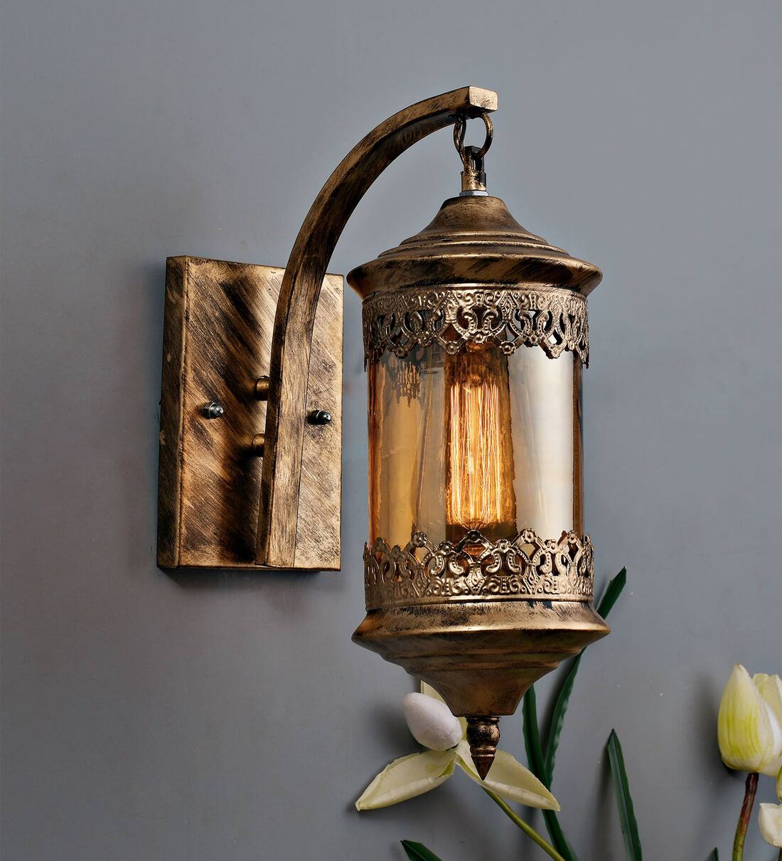 Traditional Copper Metal and Glass Wall Sconces,Share By Homesake