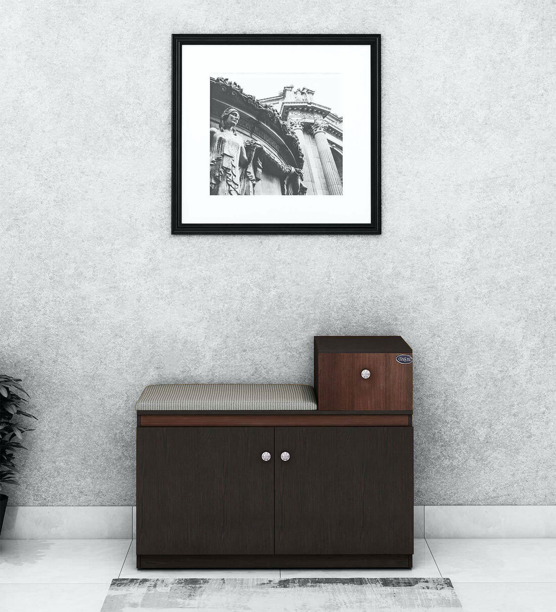 Novo 2 Door Shoe Rack with Seating & Drawer in Dark Wenge & Walnut Finish,Share By Crystal Furnitech