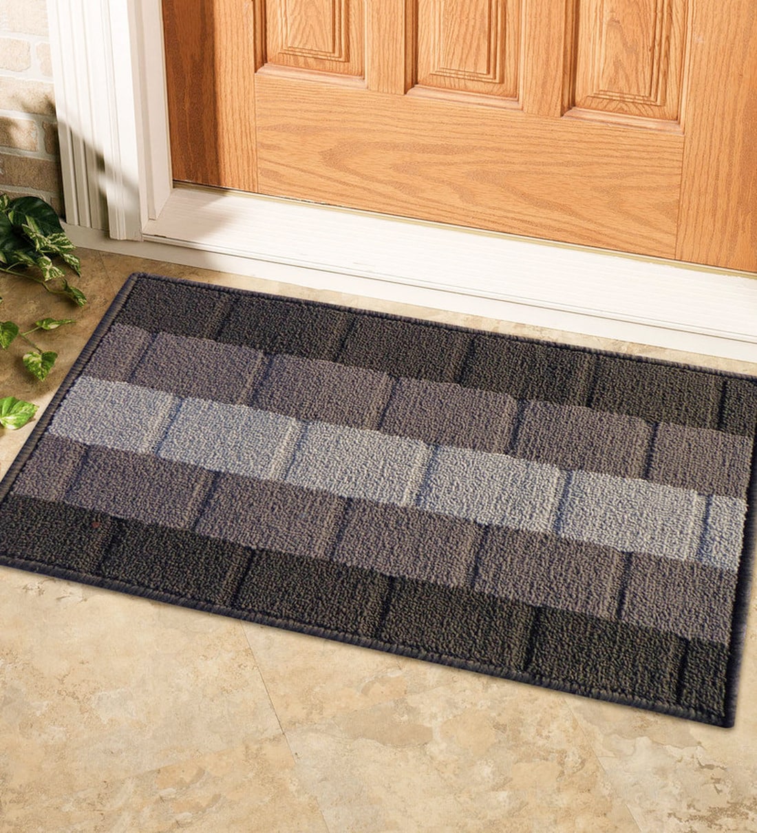 Grey Nylon Geometric 15x23 Inches Antiskid Door Mat,Share By Status