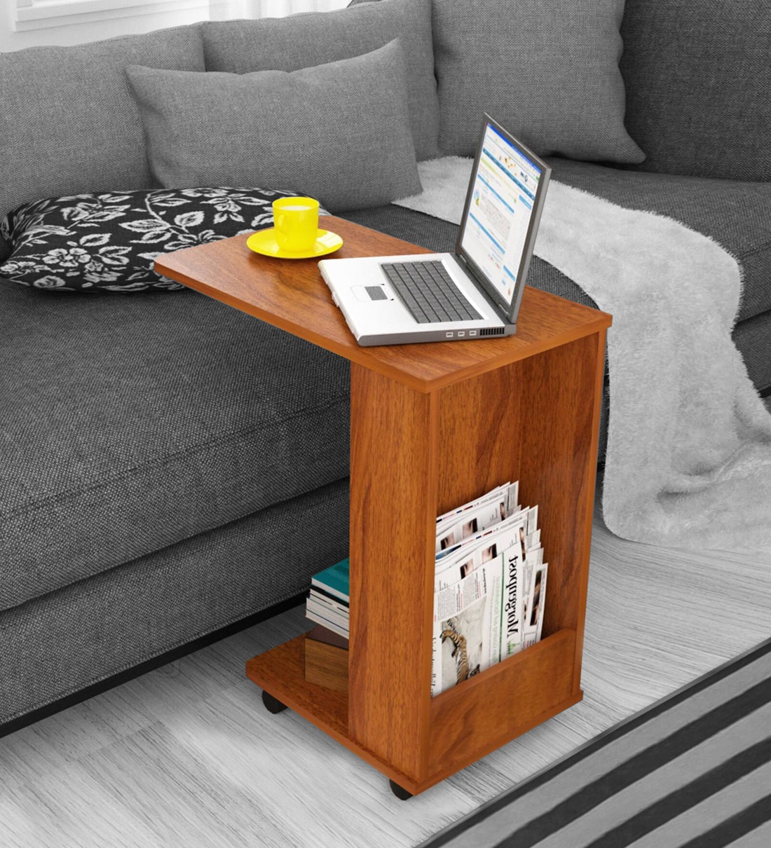 Voyager C-Shape End Table in Brazilian Walnut Finish,Share By Hoffice